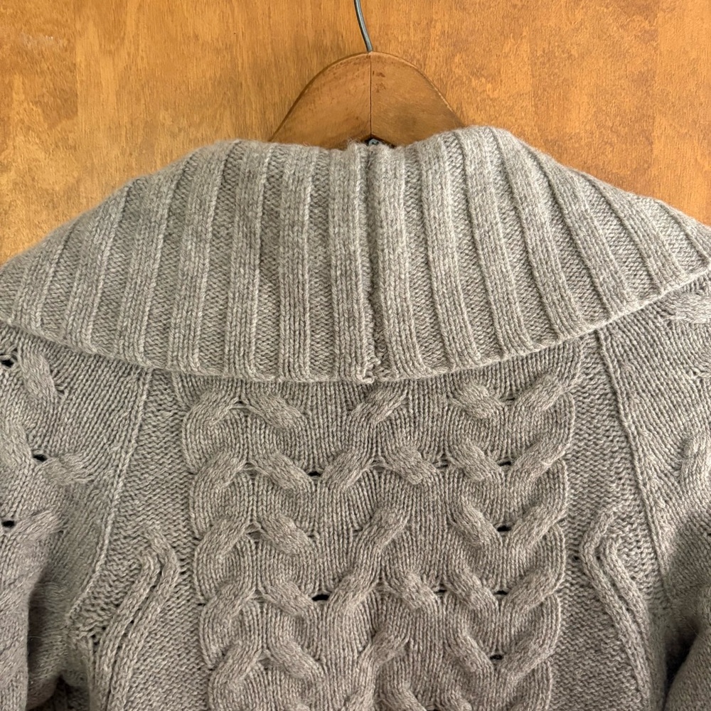 Vince Alpaca Wool Cashmere Tan Bolero Cocoon Cardigan Sweater Cable Knit Preppy - Picture 6 of 13